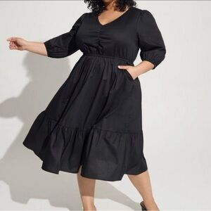NWT Torrid Midi Poplin Tiered Dress Black 2x